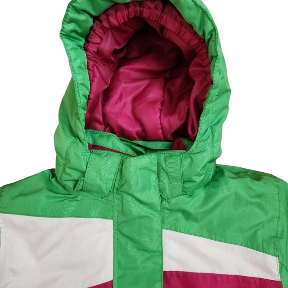 Girls’ Ski Jacket, Size 6–8, 122/128 cm Green with White & Pink Accents - Picture 7 of 8
